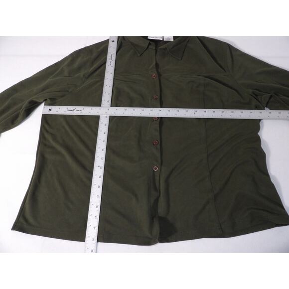 Vtg Kathy Ireland Plus 2X Faux Suede Blouse Shirt Top Olive Green Button Up Coll - Picture 4 of 9
